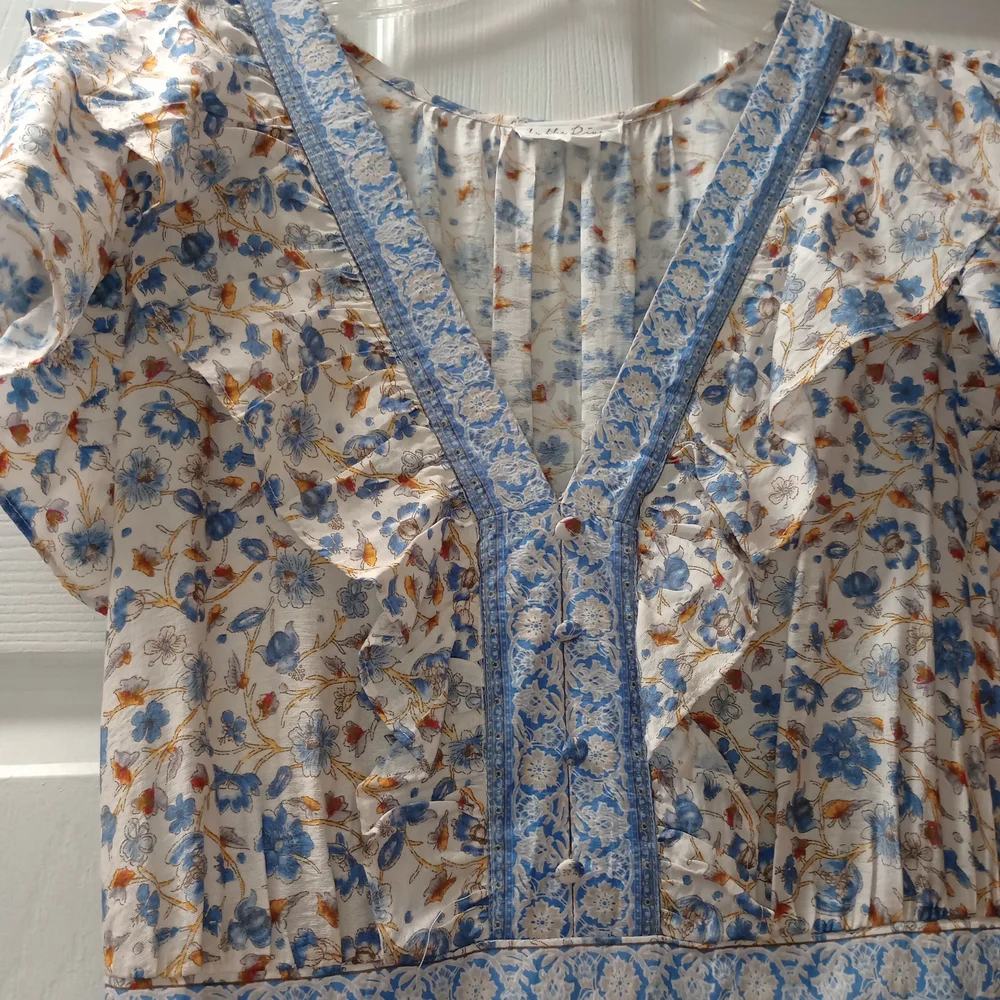 By The River Floral Blue and Cream Women's Dress - Picture 6 of 7